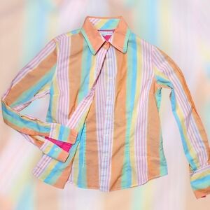 Tommy Hilfiger Pastel Rainbow Stripe Button-Up Shirt | Size 4 | Preppy Y2K Class